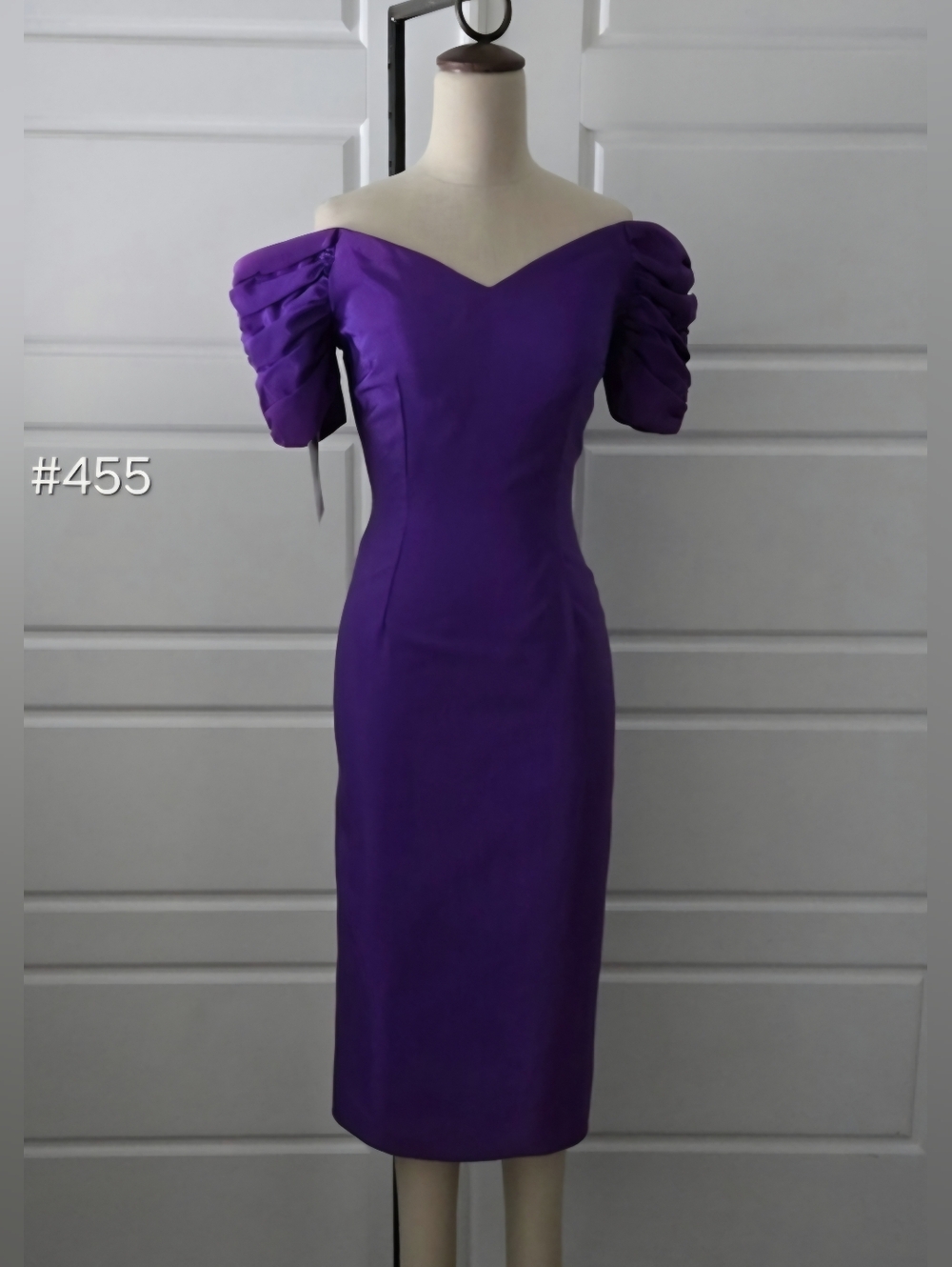 Purple Vintage 80's Off-the-shoulder Midi Sheath Dress